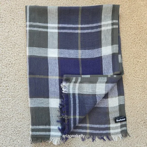 NWOT Barbour Linen/Cotton Plaid Scarf Lightweight Preppy - Picture 11 of 12